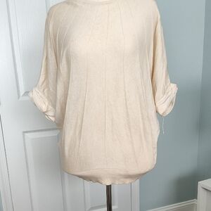 LOFT Cream Blouse with Rolled Sleeves
